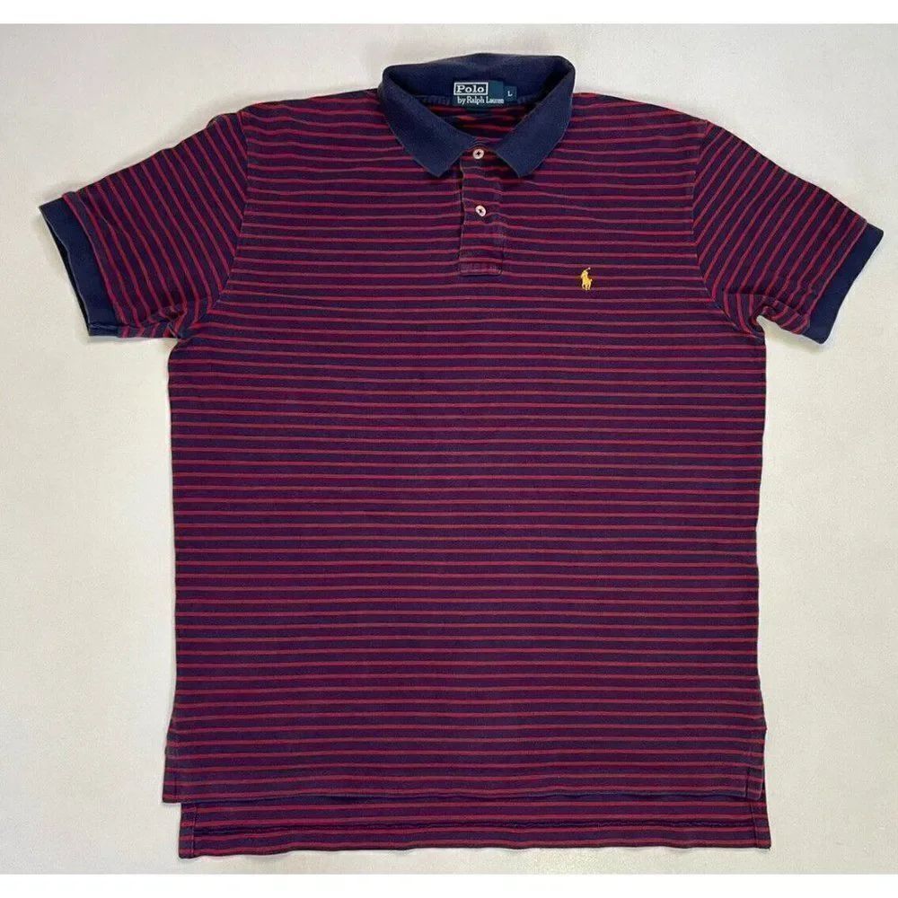 Polo Ralph Lauren Rugby Polo Shirt Men Large Blue Red Striped Pony Yellow
